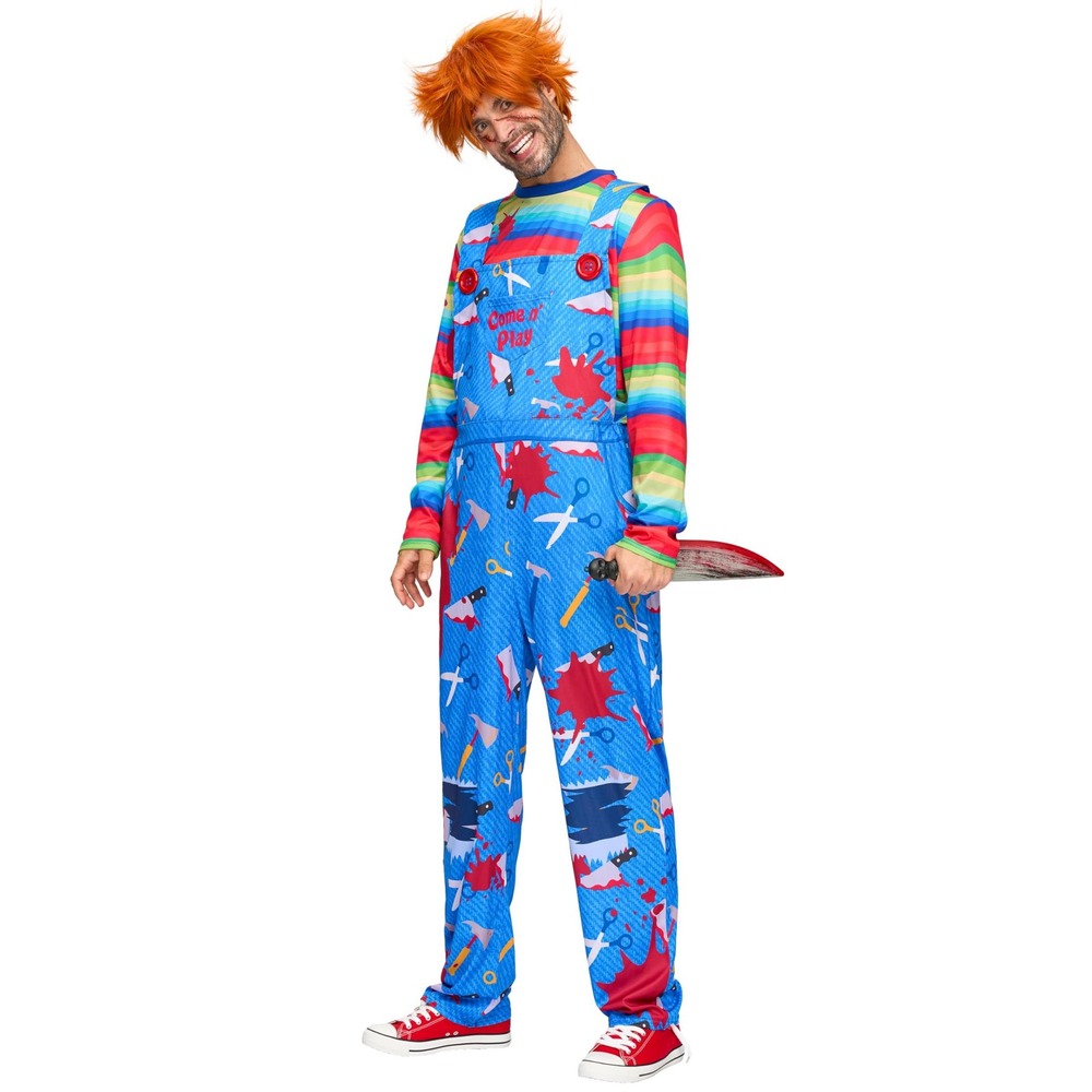 Mens Killer Doll Halloween Costume Size M Overalls Shirt Creepy Scary Haunted
